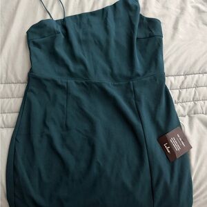 Lulu's Deep Teal One-Shoulder Dress